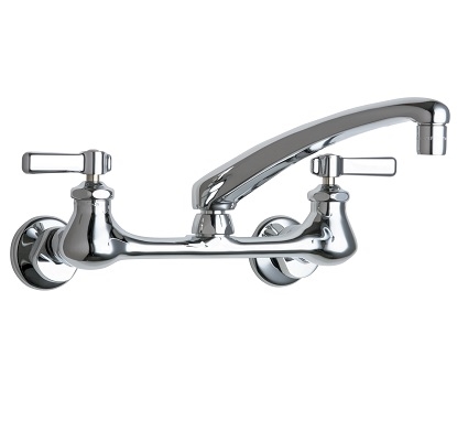 Chicago Faucets 540-LDL8E35ABCP Hot and Cold Water Sink Faucet, 8" Body, Adjustable Arms, 8" L-Type Spout, 1.5 GPM Softflo Aerator, Lever Handle
