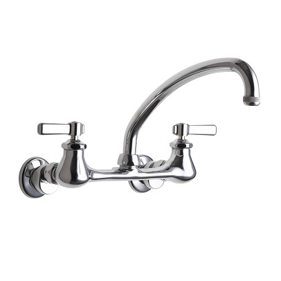 Chicago Faucets 540-LDL9E1ABCP Hot and Cold Water Sink Faucet, 8" Body, Adjustable Arms, 9-1/2" L-Type Spout, Full Flow Quixtop Outlet, Lever Handle