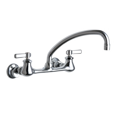 Chicago Faucets 540-LDL9E35ABCP Hot and Cold Water Sink Faucet, 8" Body, Adjustable Arms, 9-1/2" L-Type Spout, 1.5 GPM Softflo Aerator, Lever Handle