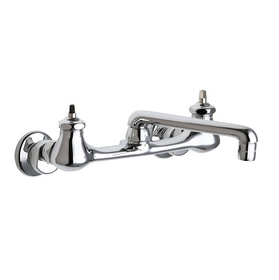 Chicago Faucets 540-LDLEHAB Hot and Cold Water Sink Faucet, 8" Body, Adjustable Arms 7-1/4" - 8-3/4", 6" S Type Swing Spout, 2.2 GPM Softflo Aerator, Less Handles