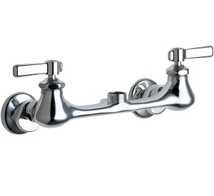 Chicago Faucets 540-LDLESAB Hot and Cold Water Sink Faucet, Wall Mounted, 8" Body with Adjustable Arms, 2-3/8" Lever Handles, Less Spout