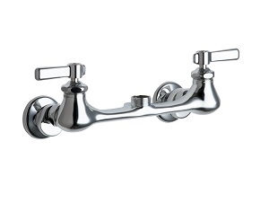 Chicago Faucets 540-LDLESXKAB Hot and Cold Water Sink Faucet, Wall Mounted, 8" Body with Adjustable Arms, Ceramic Operating Cartridge, 2-3/8" Lever Handles, Less Spout