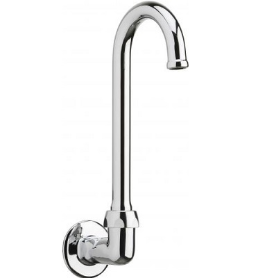 Chicago Faucets 629-FCABCP Remote Rigid/Swing 3-1/2" Gooseneck Spout, Wall Mounted, 1.5 GPM Laminar Flow Control Insert in Spout Inlet