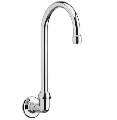 Chicago Faucets 629-GN2AE3ABCP Remote Rigid/Swing 5-1/4" Gooseneck Spout, Wall Mounted, 2.2 GPM Softflo Aerator