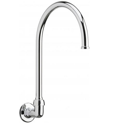 Chicago Faucets 629-GN8FCABCP Remote Rigid/Swing 8" Gooseneck Spout, Wall Mounted, 1.5 GPM Laminar Flow Control Insert in Spout Inlet