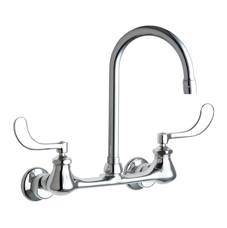 Chicago Faucets 631-GN2AE35ABCP Hot and Cold Water Sink Faucet, 8" Body, Adjustable Arms, 5-1/4" Gooseneck Spout, 1.5 GPM Softflo Aerator, 4" Wristblade Handle