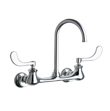 Chicago Faucets 631-GN2AFCABCP Hot and Cold Water Sink Faucet, 8" Body, Adjustable Arms, 5-1/4" Gooseneck Spout, 1.5 GPM Laminar Flow Control, 4" Wristblade Handle