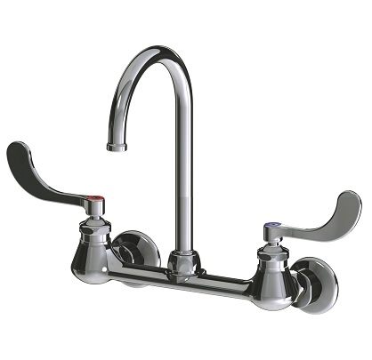 Chicago Faucets 631-GN2FCABCP Hot and Cold Water Sink Faucet, 8" Body, Adjustable Arms, 5-1/4" Gooseneck Spout, 1.5 GPM Laminar Flow Control, 4" Wristblade Handle