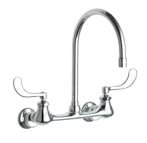 Chicago Faucets 631-GN8AE35ABCP Hot and Cold Water Sink Faucet, 8" Body, Adjustable Arms, 8" Gooseneck Spout, 1.5 GPM Softflo Aerator, 4" Wristblade Handle