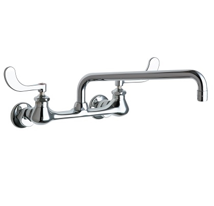 Chicago Faucets 631-L12E35ABCP Hot and Cold Water Sink Faucet, 8" Body, Adjustable Arms, 12" L-Type Spout, 1.5 GPM Softflo Aerator, 4" Wristblade Handle