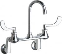 Chicago Faucets 631-RXKABCP Hot and Cold Water Sink Faucet, 8" Body, Adjustable Arms 3" - 13" Centers, 3-1/2" Gooseneck Spout, 2.2 GPM Softflo Aerator, Ceramic 1/4-Turn Operating Cartridge, 4" Wristblade Handle