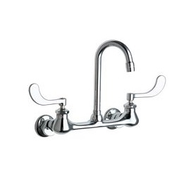 Chicago Faucets 631-XKABCP Hot and Cold Water Sink Faucet, Wall Mounted, 8" Body, Adjustable Arms, 3-1/2" Gooseneck Spout, 2.2 GPM Softflo Aerator, Ceramic 1/4-Turn Operating Cartridge, 4" Wristblade Handle