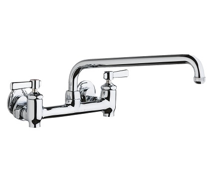 Chicago Faucets 640-L12E1-369YAB Hot and Cold Water Sink Faucet with Integral Supply Stops, 8" Body, Adjustable Arms, 12" L-Type Spout, Full Flow Quixtop Outlet, 2-3/8" Lever Handle