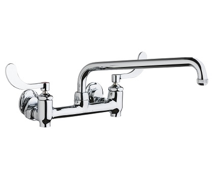 Chicago Faucets 640-L12E35-317YAB Hot and Cold Water Sink Faucet with Integral Supply Stops, 8" Body, Adjustable Arms, 12" L-Type Spout, 1.5 GPM Softflo Aerator, 4" Wristblade Handle