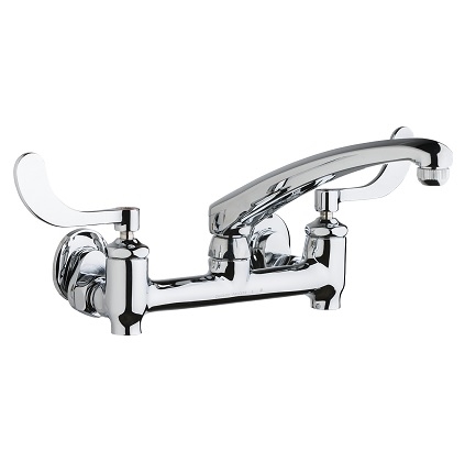Chicago Faucets 640-L8E1-317YAB Hot and Cold Water Sink Faucet with Integral Supply Stops, 8" Body, Adjustable Arms, 8" L-Type Spout, Full Flow Quixtop Outlet, 4" Wristblade Handle