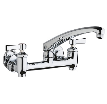 Chicago Faucets 640-L8E1-369YAB Hot and Cold Water Sink Faucet with Integral Supply Stops, 8" Body, Adjustable Arms, 8" L-Type Spout, Full Flow Quixtop Outlet, 2-3/8" Lever Handle