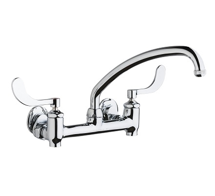 Chicago Faucets 640-L9E1-317YAB Hot and Cold Water Sink Faucet with Integral Supply Stops, 8" Body, Adjustable Arms, 9-1/2" L-Type Spout, Full Flow Quixtop Outlet, 4" Wristblade Handle