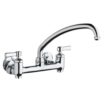 Chicago Faucets 640-L9E1-369YAB Hot and Cold Water Sink Faucet with Integral Supply Stops, 8" Body, Adjustable Arms, 9-1/2" L-Type Spout, Full Flow Quixtop Outlet, 2-3/8" Lever Handle
