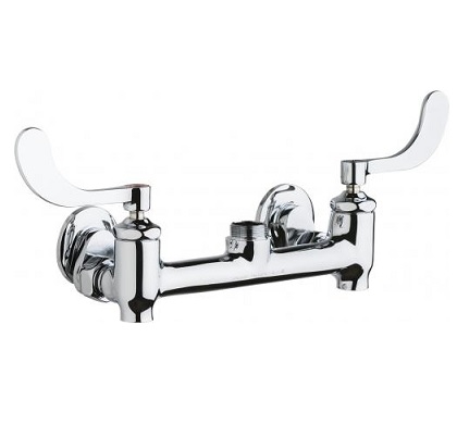 Chicago Faucets 640-LES317YAB Hot and Cold Water Sink Faucet with Integral Supply Stops, 8" Body, Adjustable Arms, 4" Wristblade Handle, Less Spout