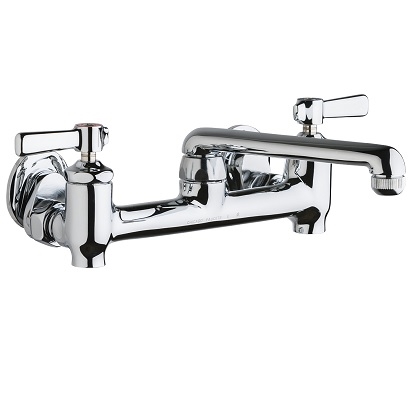 Chicago Faucets 640-S6E1-369YAB Hot and Cold Water Sink Faucet with Integral Supply Stops, 8" Body, Adjustable Arms, 6" S-Type Spout, Full Flow Quixtop Outlet, 2-3/8" Lever Handle