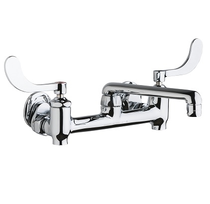 Chicago Faucets 640-S6E35-317YAB Hot and Cold Water Sink Faucet with Integral Supply Stops, 8" Body, Adjustable Arms, 6" S-Type Spout, 1.5 GPM Softflo Aerator, 4" Wristblade Handle