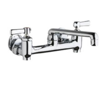Chicago Faucets 640-S6E35-369YAB Hot and Cold Water Sink Faucet with Integral Supply Stops, 8" Body, Adjustable Arms, 6" S-Type Spout, 1.5 GPM Softflo Aerator, 2-3/8" Lever Handle