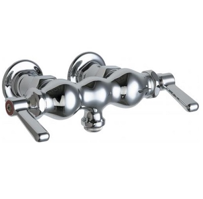 Chicago Faucets 65-261ABCP Hot and Cold Water Sink Faucet, 3-3/8" Fixed Centers, Full Flow Outlet, 2-3/8" Lever Handle, Polished Chrome