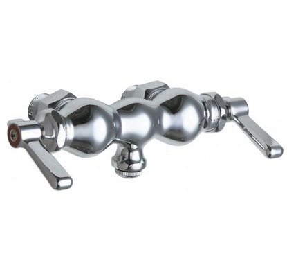Chicago Faucets 65-ABCP Hot and Cold Water Sink Faucet, 3-3/8" Fixed Centers, Full Flow Outlet, 3/4" NPT Male Thread Inlets, 2-3/8" Lever Handle