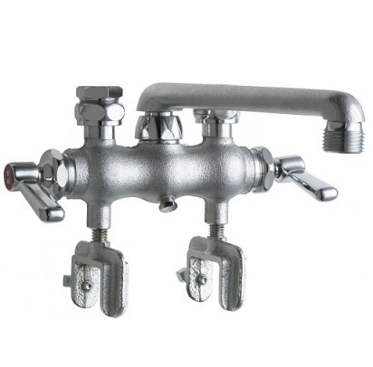 Chicago Faucets 686-RCF Hot and Cold Water Laundry Tray Sink Faucet, 3-3/8" Fixed Centers, 6" S-Type Swing Spout, Full Flow Outlet, Mounting Clamps, 2-3/8" Lever Handle, Rough Chrome