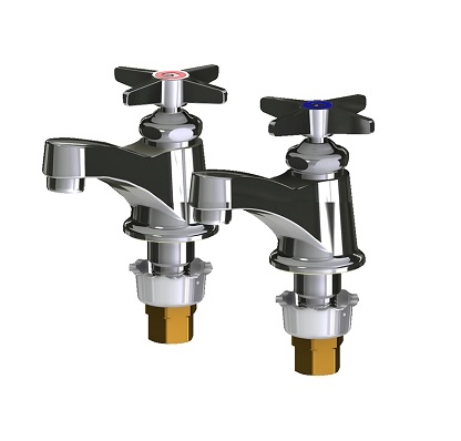 Chicago Faucets 700-E74PRABCP Two Single Supply Hot and Cold Water Sink Faucets, 3-3/8" Integral Spout, 1.0 GPM Non-Aerating Laminar Outlet, 3" Cross Handle