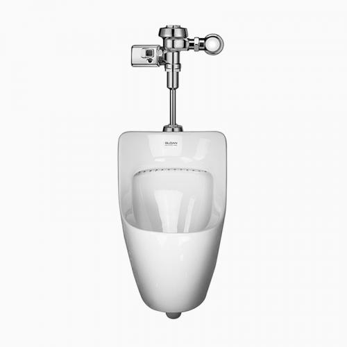 Sloan WEUS-7006.1402 Small Vitreous China Urinal with Exposed, Battery Powered, Side Mount Sensor Activated, Royal Optima Plus 186-1.0 SMO Urinal Flushometer