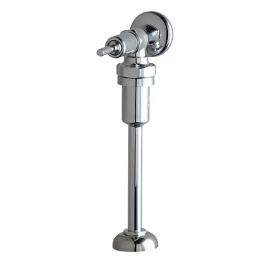 Chicago Faucets 732-OHVBCP Angle Urinal Valve with Riser, 3-1/2" Oscillating Handle Assembly, NAIAD Metering Cartridge, Slip Wall Flange, Anti-Siphon Vacuum Breaker, Atmospheric Vacuum Breaker