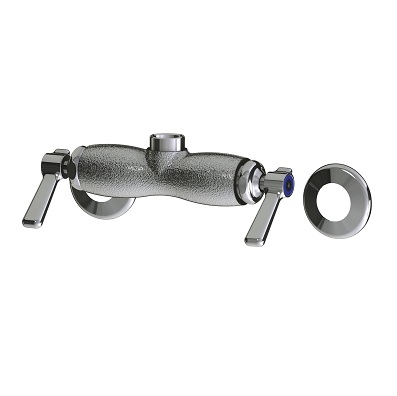 Chicago Faucets 737-LESARCF Hot and Cold Water Sink Faucet, 3-3/8" Fixed Centers, Slip Flange, Rough Chrome Finish, Less Spout