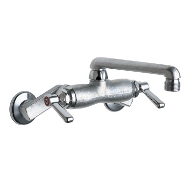 Chicago Faucets 737-RCF Hot and Cold Water Sink Faucet, 3-3/8" Body, Adjustable Arms, 6" S-Type Swing Spout, 2-3/8" Lever Handle, Rough Chrome