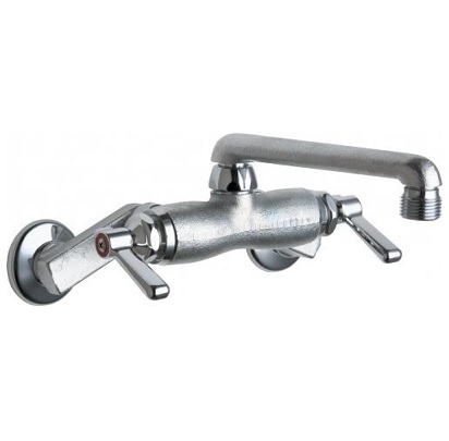 Chicago Faucets 737-XKCRCF Hot and Cold Water Sink Faucet, 3-3/8" Body, Adjustable Arms, 6" S-Type Swing Spout, Ceramic Cartridge, Integrated Check Valve, 2-3/8" Lever Handle, Rough Chrome