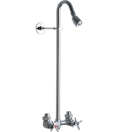 Chicago Faucets 752-RCF Exposed Two Handle Shower Fitting with Shower Head, 2.5 GPM Max. Flow Rate at 80 PSI Shower Head with Ball Joint, 3" Cross Handle, Dual Supply, Slow Compression Operating Cartridge, Rough Chrome Finish