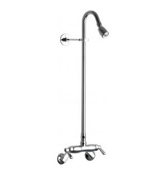 Chicago Faucets 756-CP Exposed Two Handle Shower Fitting with Shower Head, 2.5 GPM Max. Flow Rate at 80 PSI Shower Head with Ball Joint, 2-3/8" Lever Handle, Polished Chrome