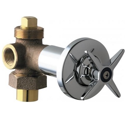 Chicago Faucets 769-COLDABCP Cold Water Concealed Angle Valve, 1/2" NPT Female Thread Inlet, 1/2" NPT Female Thread Outlet, 3" Cross Handle