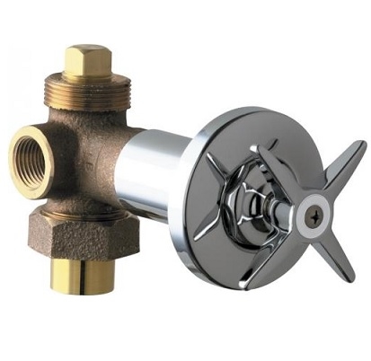 Chicago Faucets 769-PLABCP Concealed Angle Valve, 1/2" NPT Female Thread Inlet, 1/2" NPT Female Thread Outlet, 3" Cross Handle