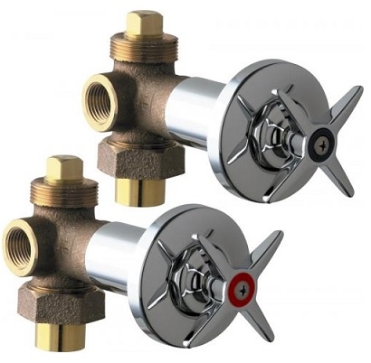 Chicago Faucets 769-PRABCP Hot and Cold Water Concealed Angle Valve, 1/2" NPT Female Thread Inlet, 1/2" NPT Female Thread Outlet, 3" Cross Handle