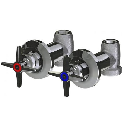 Chicago Faucets 770-PRABCP Hot and Cold Water Concealed Straight Valve, Slow Compression Cartridge, 3" Cross Handle