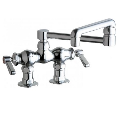 Chicago Faucets 772-DJ13ABCP Hot and Cold Water Sink Faucet, Deck Mounted, 3-3/8" Fixed Centers, 13" Double-jointed Swing Spout, 2.2 GPM Softflo Aerator, 2-3/8" Lever Handle
