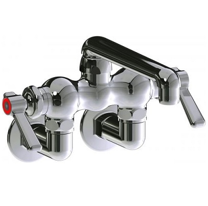 Chicago Faucets 772-E35SSABCP Hot and Cold Water Sink Faucet, 3-3/8" Fixed Centers, 6" S-Type Swing Spout, 1.5 GPM Softflo Aerator, 2-3/8" Lever Handle