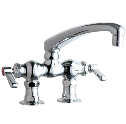 Chicago Faucets 772-L8ABCP Hot and Cold Water Sink Faucet, Deck Mounted, 3-3/8" Fixed Centers, 8" L-Type Swing Spout, 2.2 GPM Softflo Aerator, 2-3/8" Lever Handle