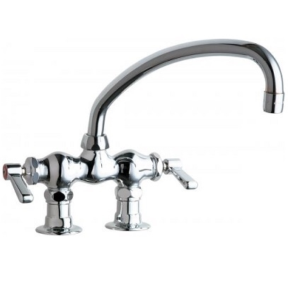 Chicago Faucets 772-L9E35ABCP Hot and Cold Water Sink Faucet, Deck Mounted, 3-3/8" Fixed Centers, 9-1/2" L-Type Swing Spout, 1.5 GPM Softflo Aerator, 2-3/8" Lever Handle