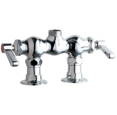 Chicago Faucets 772-LESAB Hot and Cold Water Sink Faucet, Deck Mounted, 3-3/8" Fixed Centers, 2-3/8" Lever Handle, Less Spout