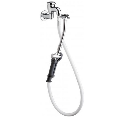 Chicago Faucets 778-SVB777-21KCP Single Handle Bed Pan Cleaner, Wall Mounted, Full Flow Spray, Atmospheric Vacuum Breaker, 53" White Vinyl Hose with Insulated Handle