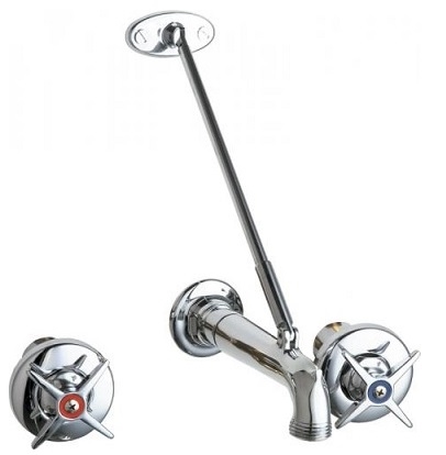 Chicago Faucets 782-CP Concealed Hot and Cold Water Sink Faucet, 8" Fixed Centers, 5-3/4" Spout with Pail Hook and Wall Brace, 3" Cross Handle