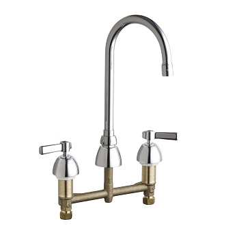 Chicago Faucets 786-E3-369XKABCP Concealed Hot and Cold Water Sink Faucet, 8" Fixed Centers, 5-1/4" Gooseneck Spout, 2.2 GPM Softflo Aerator, Ceramic 1/4-Turn Operating Cartridge, Lever Handle