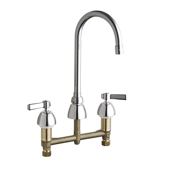 Chicago Faucets 786-E35-369ABCP Concealed Hot and Cold Water Sink Faucet, 8" Fixed Centers, 5-1/4" Gooseneck Spout, 1.5 GPM Softflo Aerator, Lever Handle